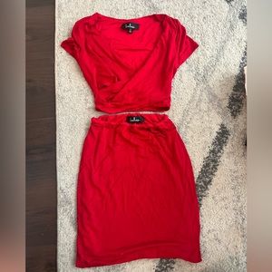 RED TOP AND SKIRT SET (wore once, like new)